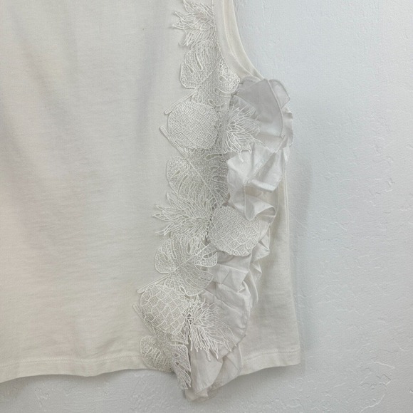 Kinly Tank Top Womens Medium White Cotton Floral‎ Ruffle Round Neck - Picture 5 of 10